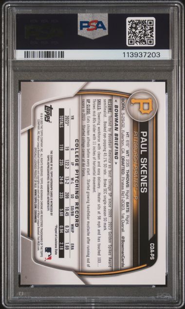Paul Skenes 2023 1st Bowman Draft Chrome autograph PSA 9