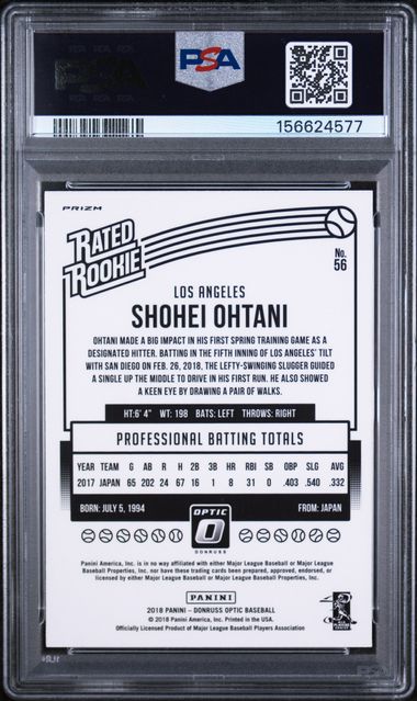 Shohei Ohtani 2018 Panini Donruss Optic Rated Rookie Purple #56 PSA 10