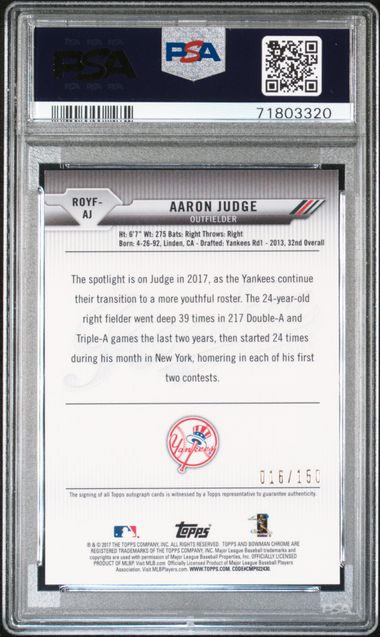 Aaron Judge 2017 Bowman Rookie Of The Year Favorites Auto PSA 9