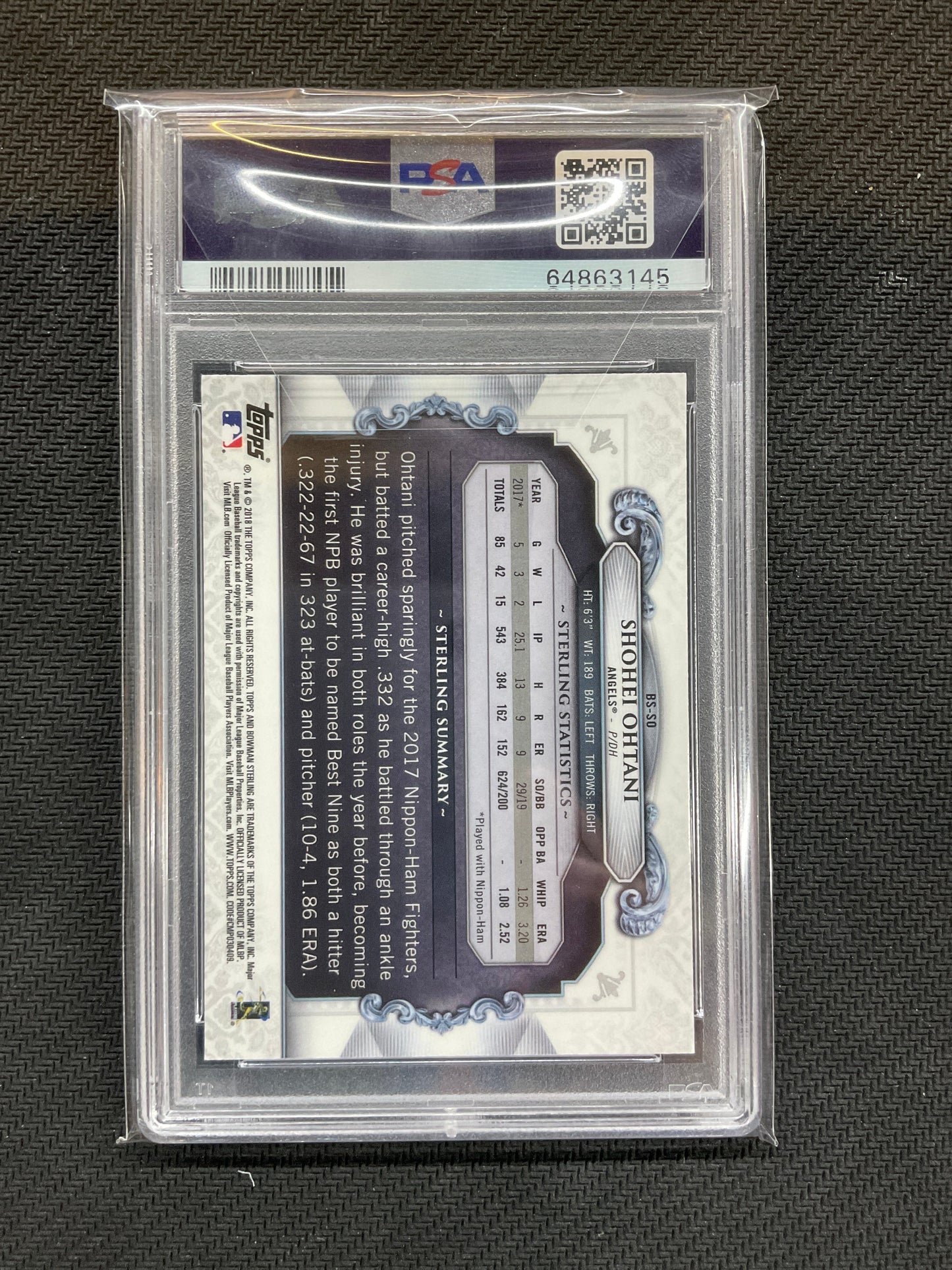 2018 Bowman Chrome Shohei Ohtani Sterling Rookie PSA 10 145