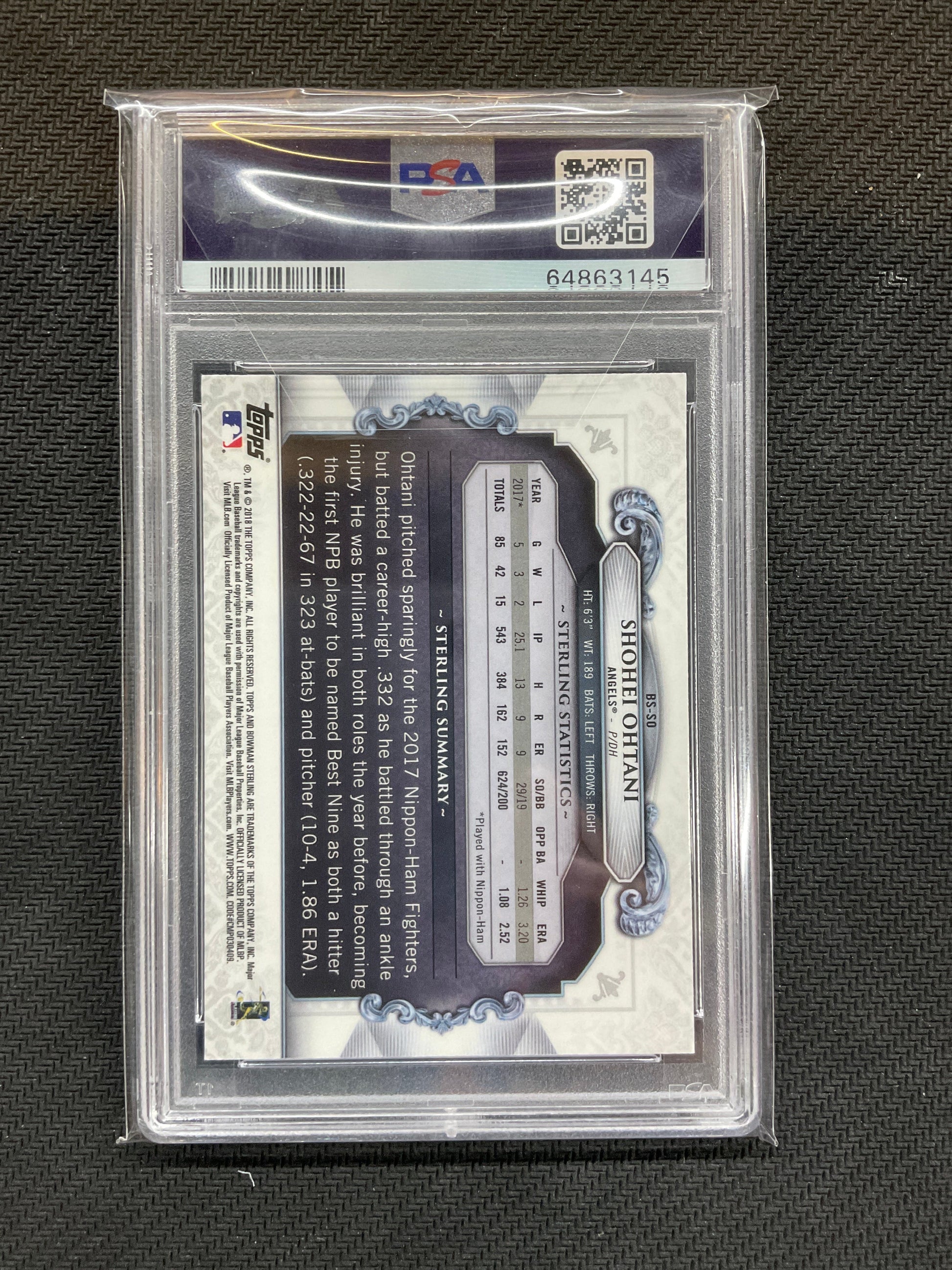 2018 Bowman Chrome Shohei Ohtani Sterling Rookie PSA 10 145