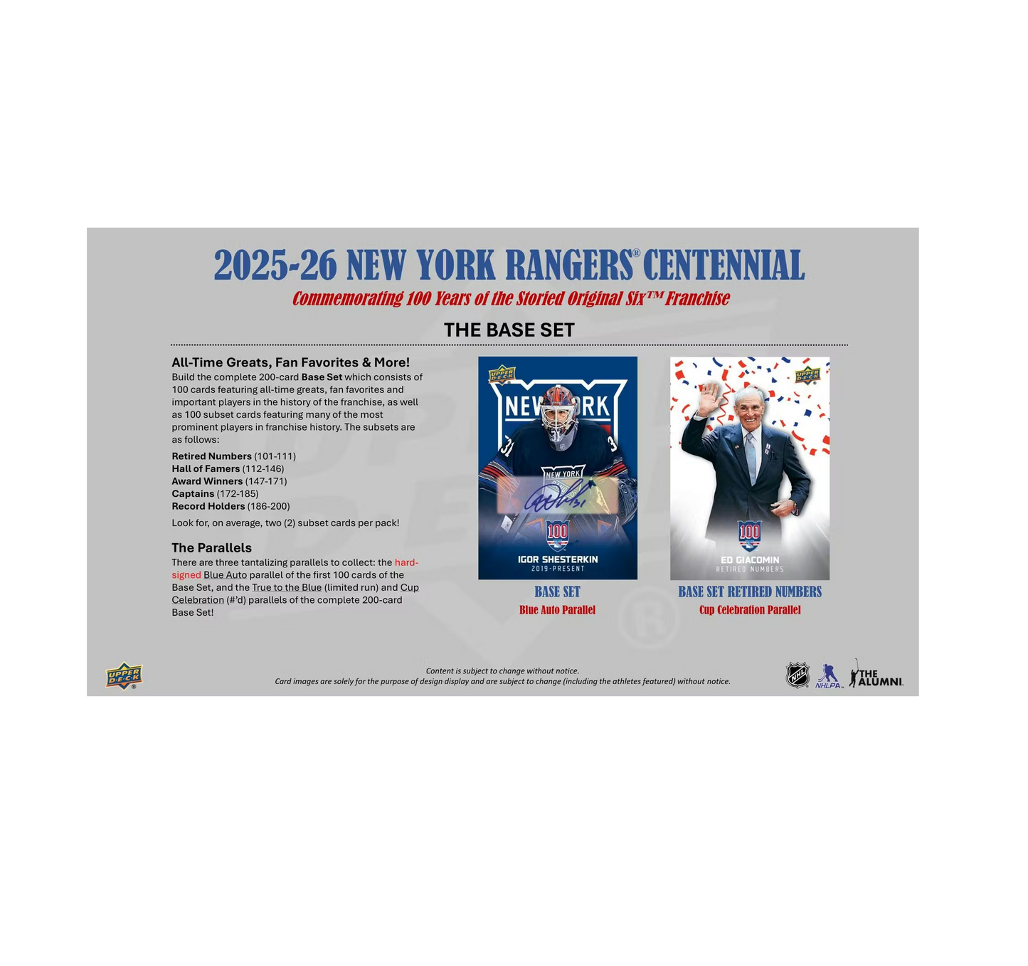 2025-26 Upper Deck New York Rangers Centennial Hockey Hobby 16-Box Case
