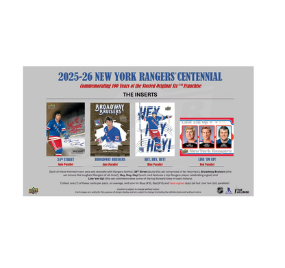 2025-26 Upper Deck New York Rangers Centennial Hockey Hobby 16-Box Case