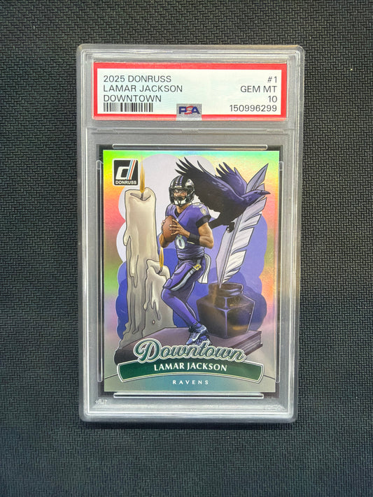 2025 Donruss Lamar Jackson Downtown! PSA 10 Ravens