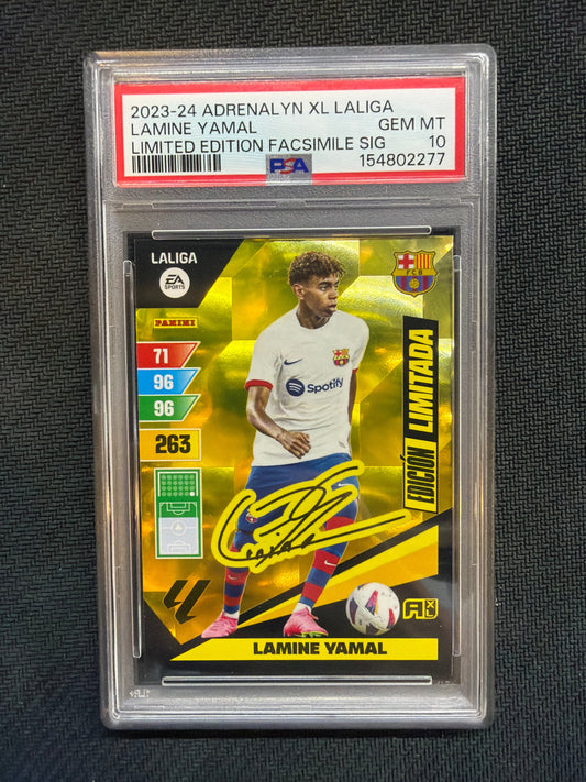 2023-24 Panini Adrenalyn XL Laliga LaMine Yamal Rookie Limited Facesmile Signature PSA 10 277
