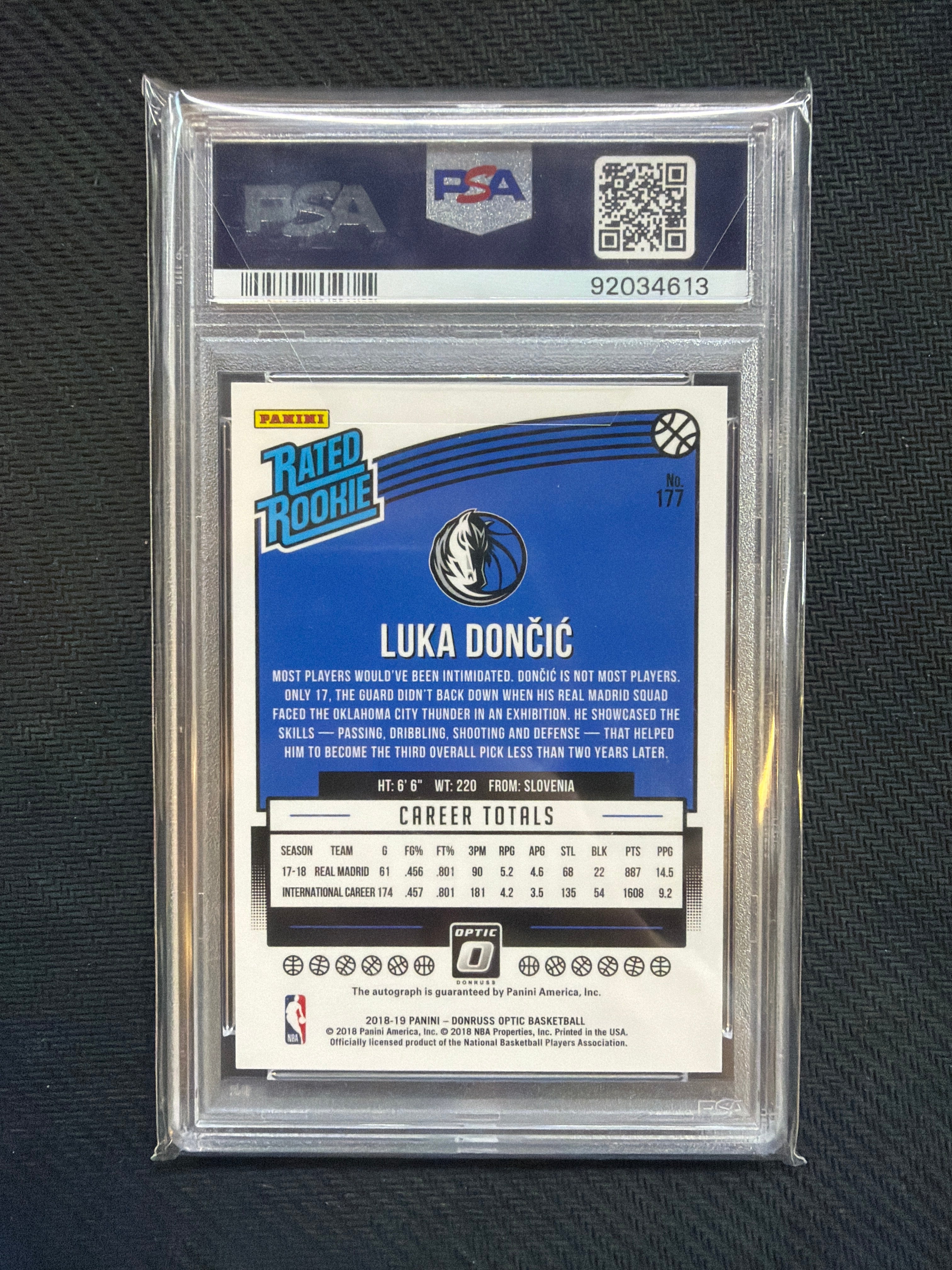 2018 Panini Donruss Optic Luka Doncic Rated Rookie Autograph PSA 9
