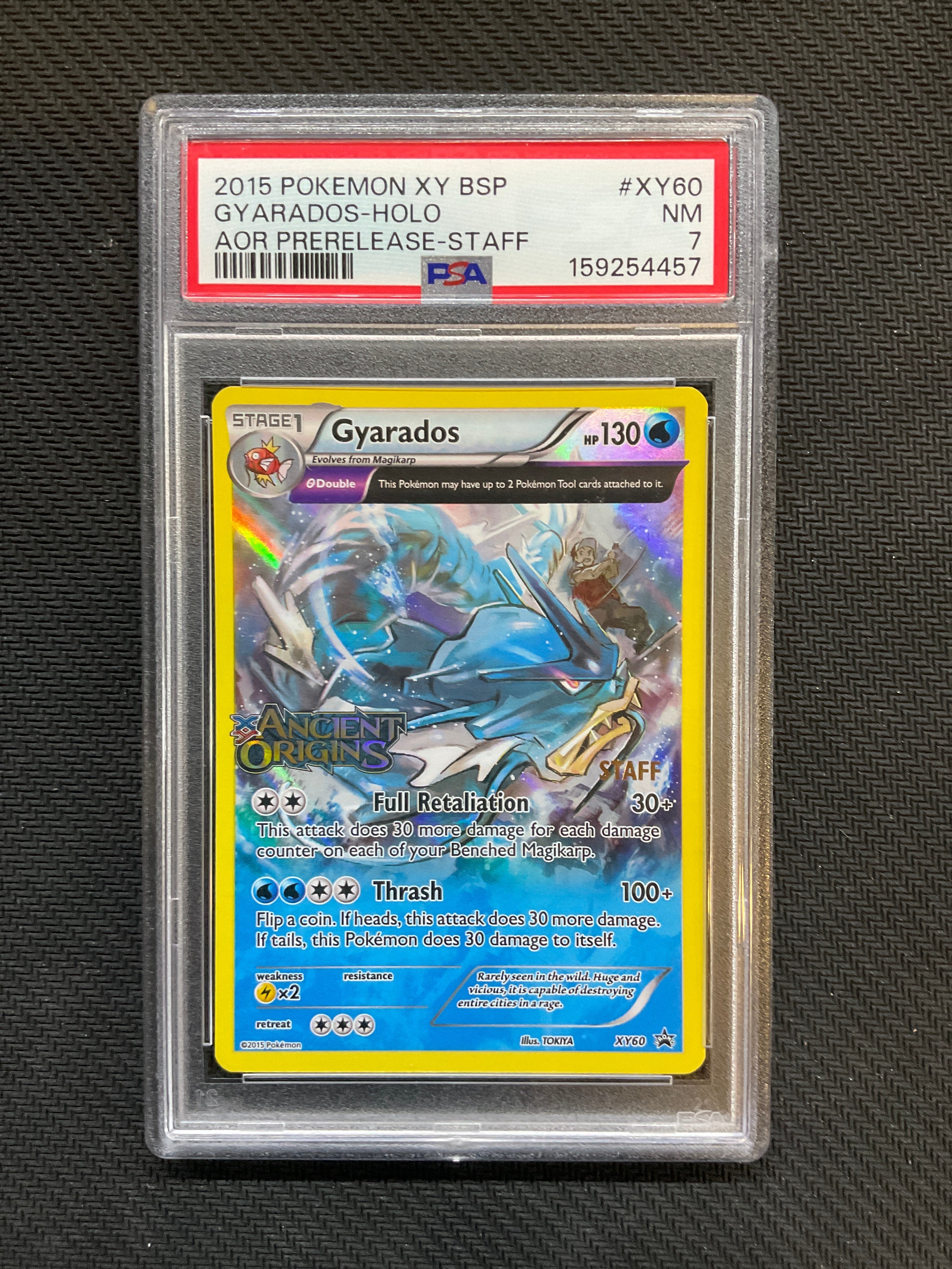 2015 POKEMON XY BLACK STAR PROMOS ANCIENT ORIGINS PRERELEASE-STAFF #XY60 GYARADOS HOLO PSA 7