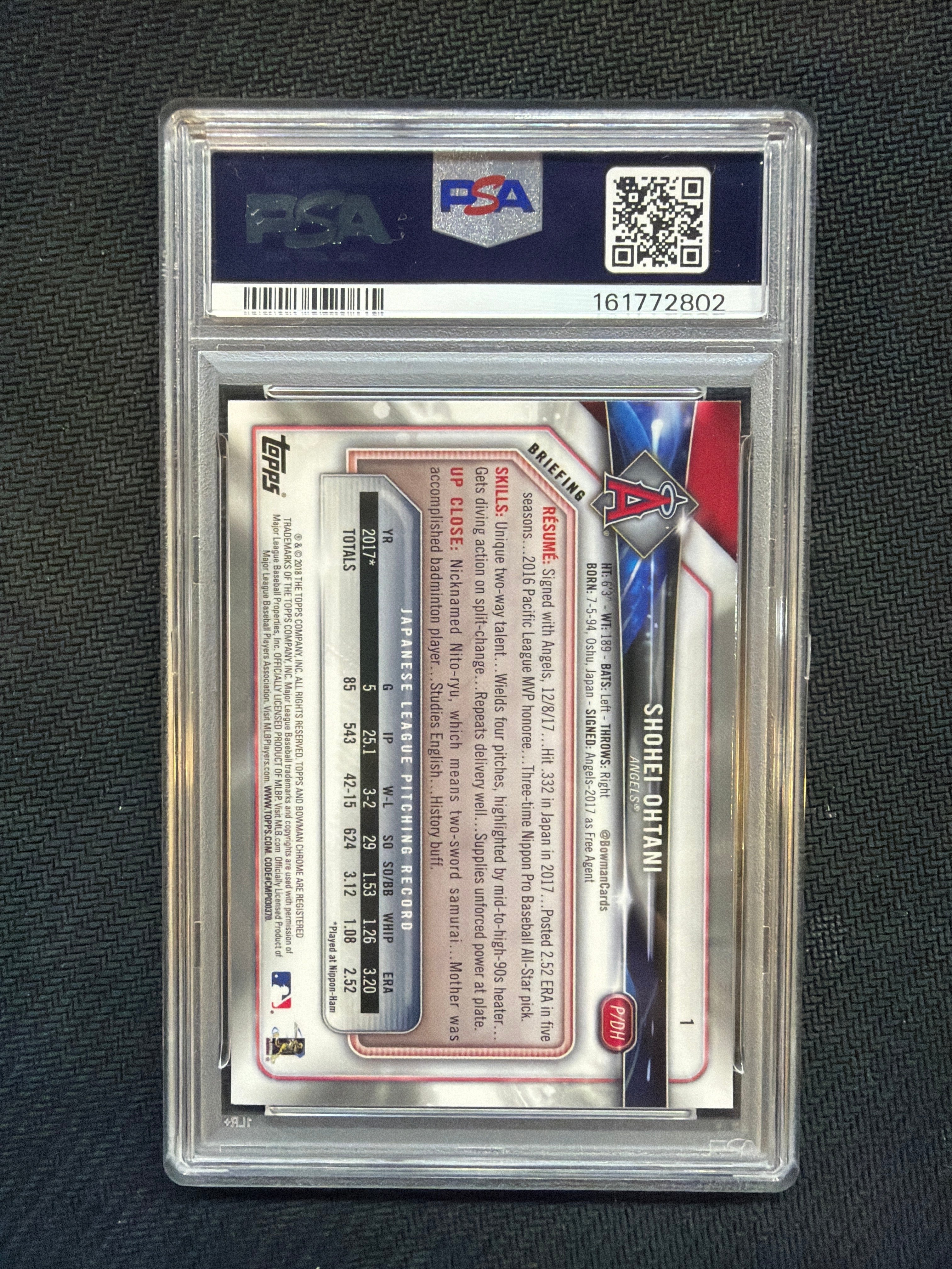 2018 Bowman Chrome Shohei Ohtani PSA 9
