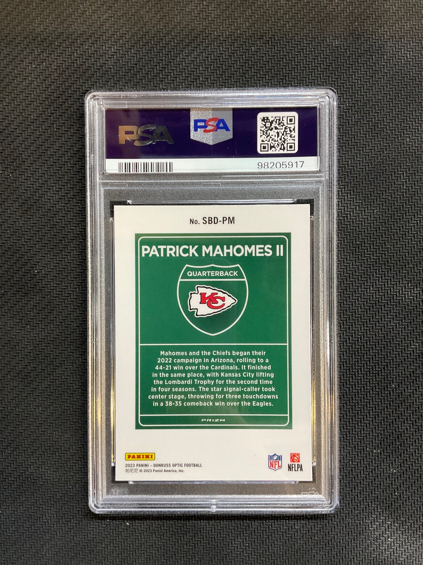 2023 Donruss Optic Patrick Mahomes Super Bowl Downtown PSA 10 Chiefs