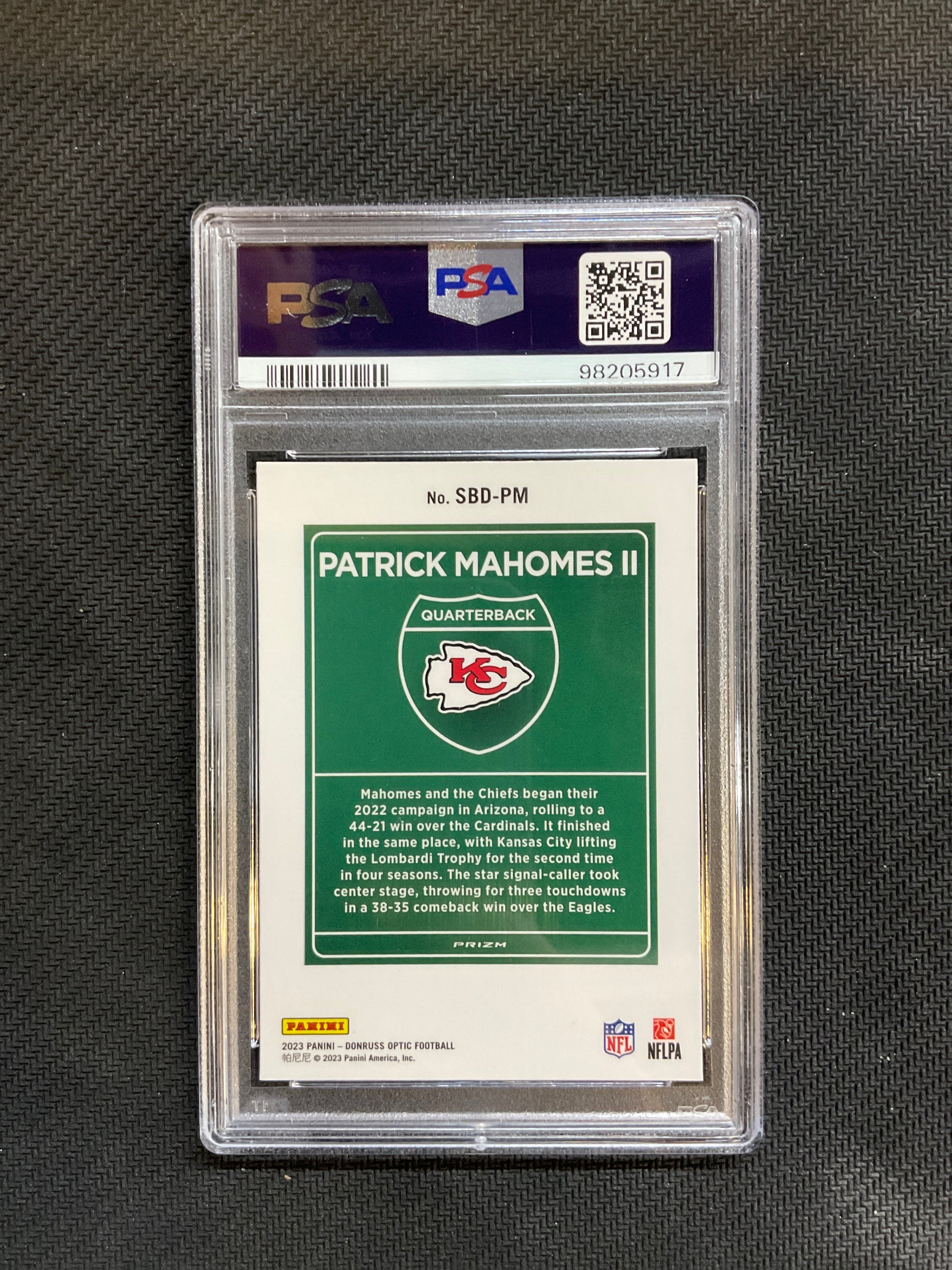 2023 Donruss Optic Patrick Mahomes Super Bowl Downtown PSA 10 Chiefs