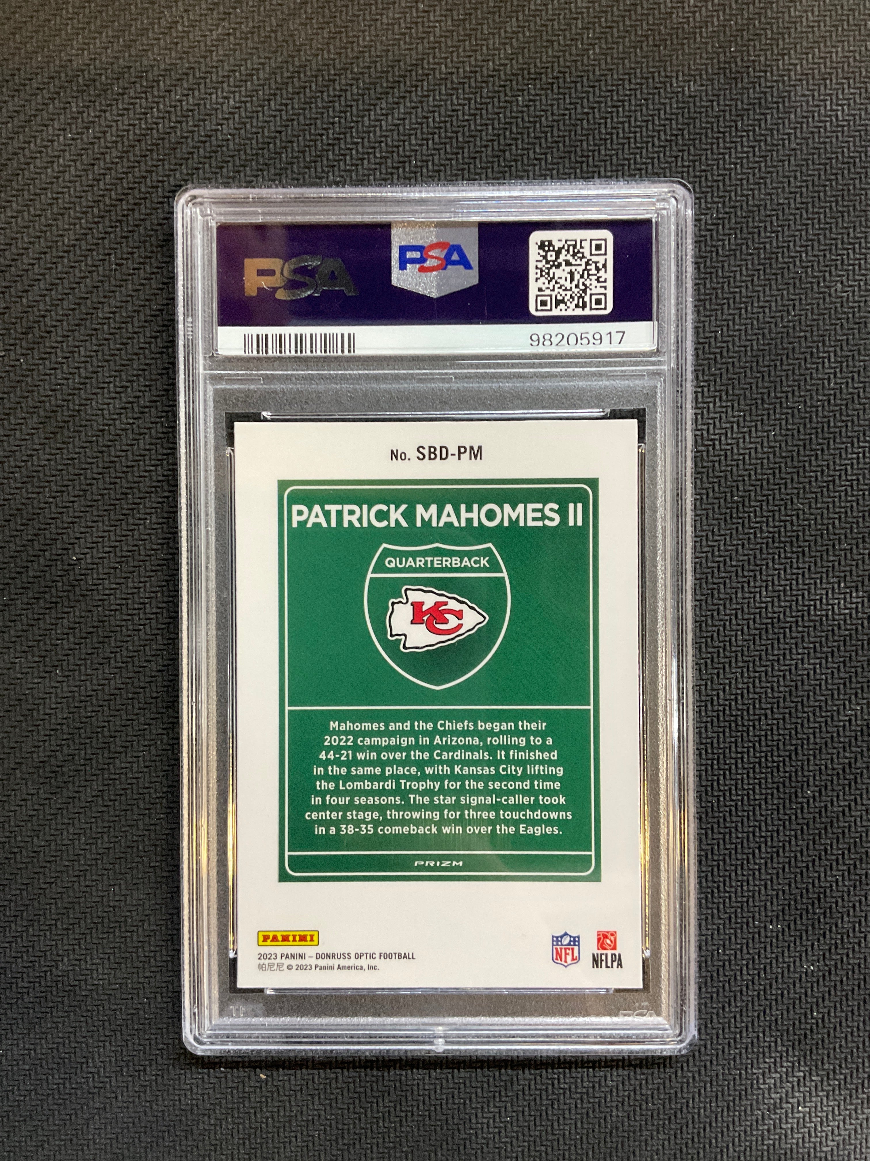 2023 Donruss Optic Patrick Mahomes Super Bowl Downtown PSA 10 Chiefs
