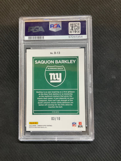 2023 Donruss Optic Saquon Barkley Downtown! Gold /10 PSA 9 Giants