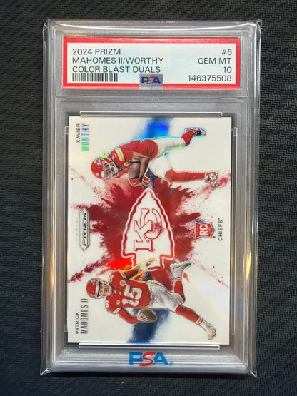 2024 Prizm Patrick Mahomes II Xavier Worthy Dual Color Blast #6 PSA 10 508