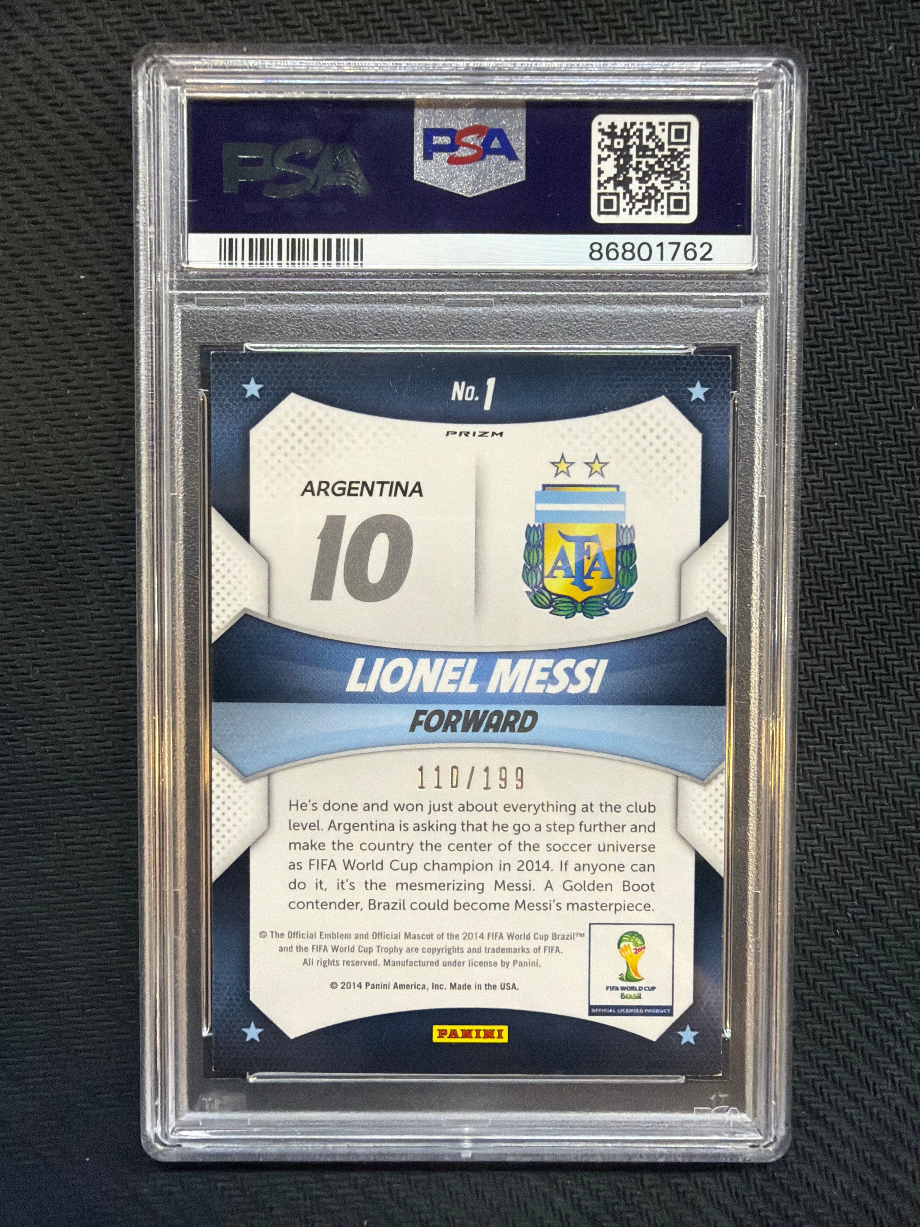 2014 Panini Prizm World Cup Lionel Messi Stars Blue /199 PSA 8 Argentina