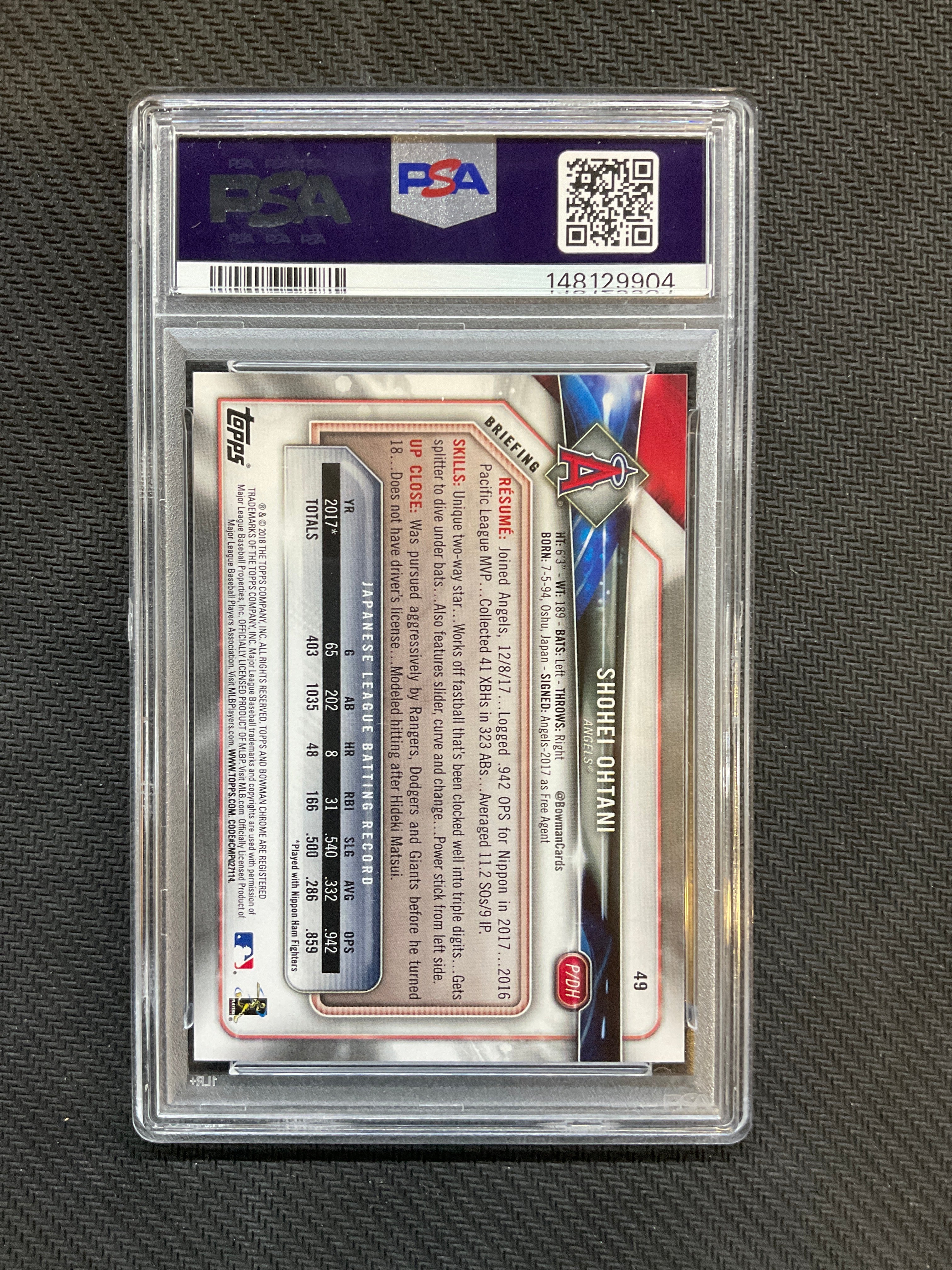 2018 Bowman Shohei Ohtani #49 PSA 10 Angels Rookie 904