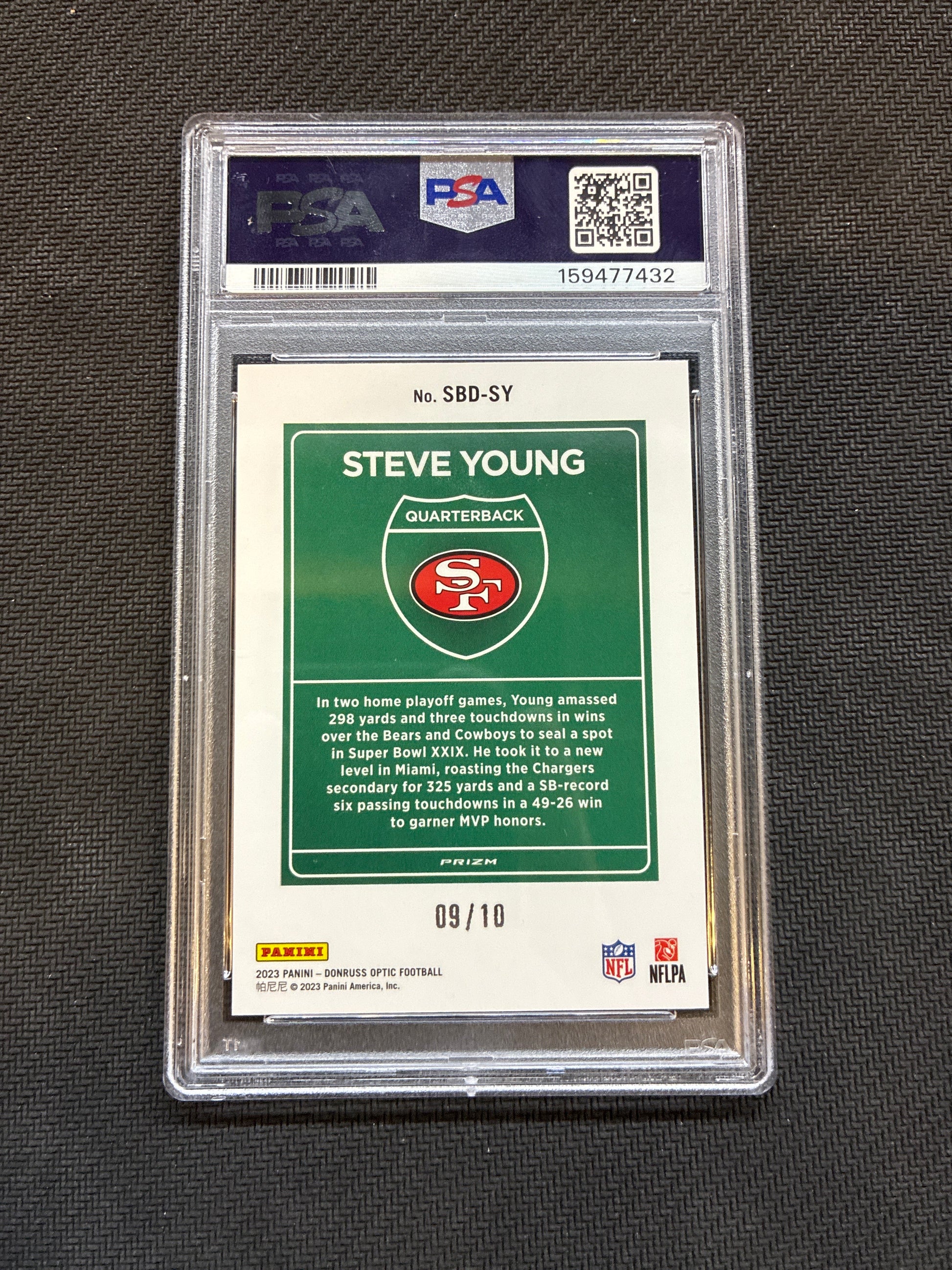 2023 Donruss Optic Steve Young Gold Super Bowl Downton /10 Case Hit PSA 9 49ers