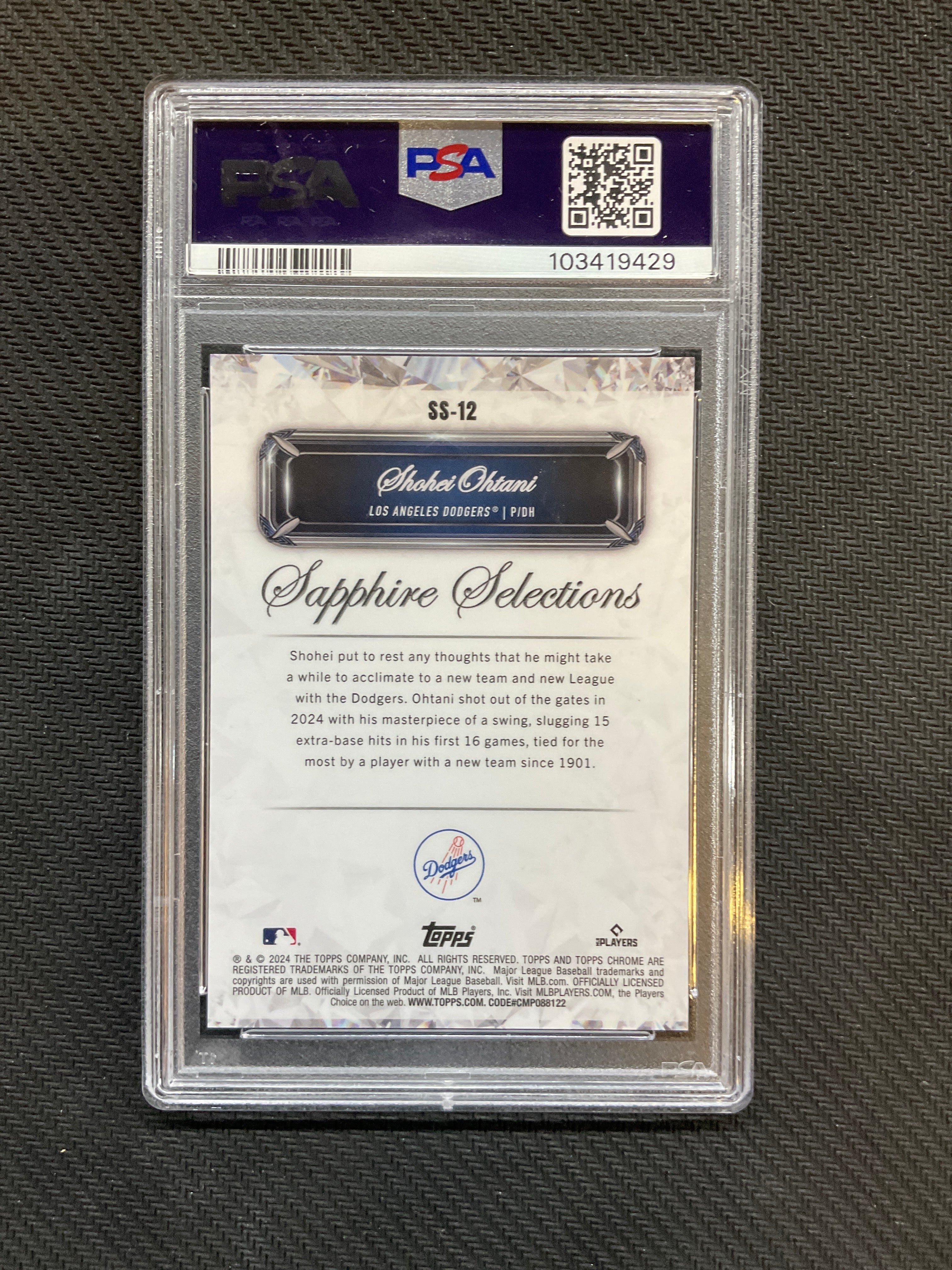 2024 Topps Chrome Sapphire Shohei Ohtani Selections Orange /25 PSA 10 Dodgers