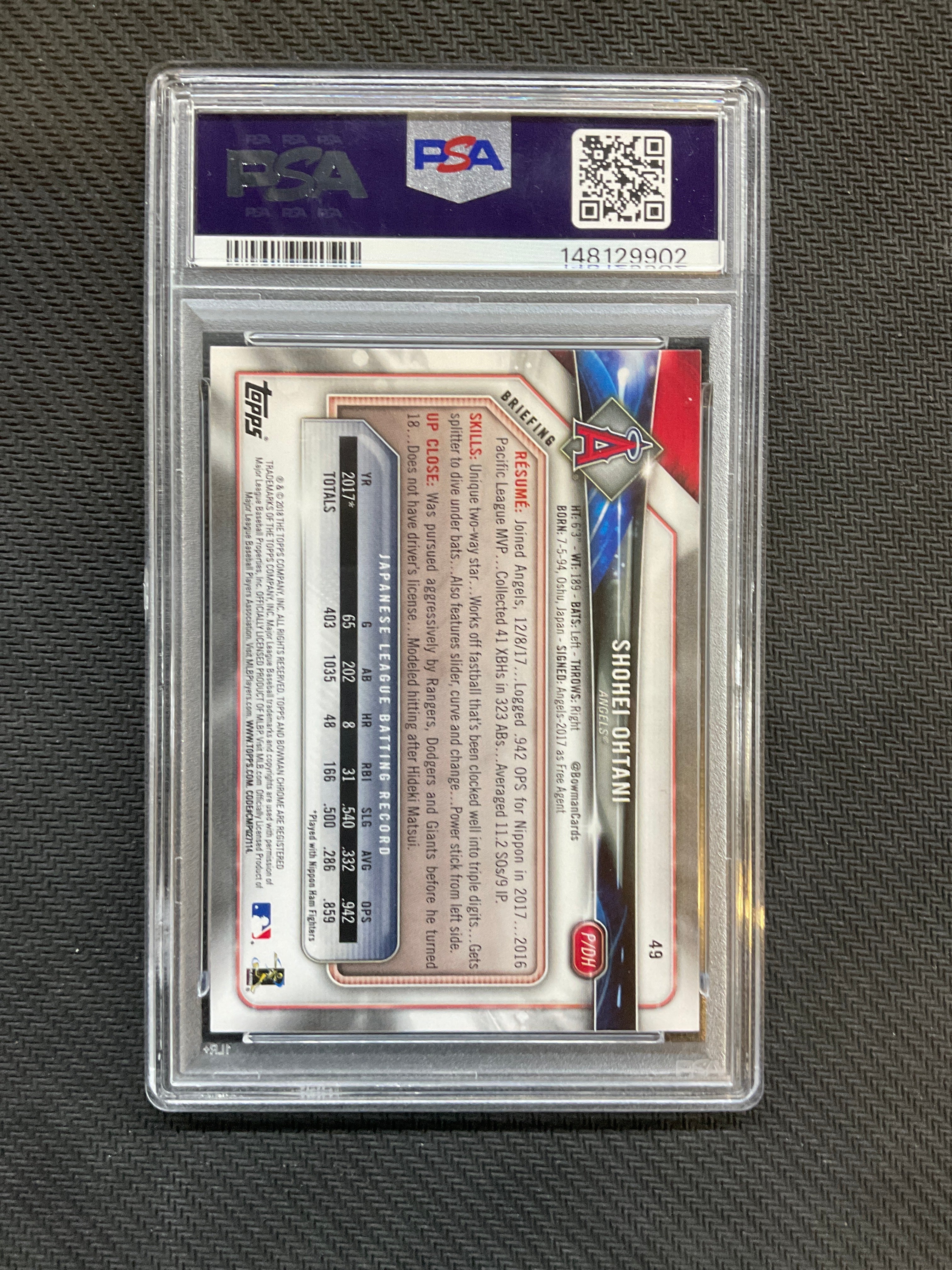 2018 Bowman Shohei Ohtani #49 PSA 10 Angels Rookie 902