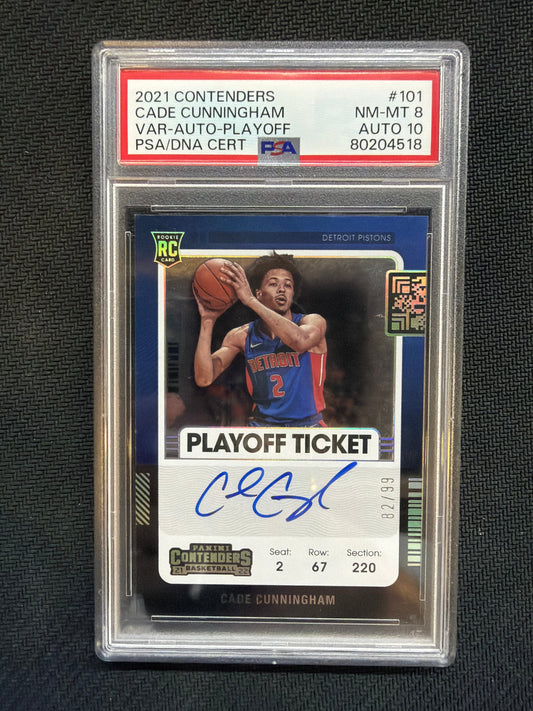 2021 Contenders Cade Cunningham Variation Rookie Auto Playoff /99 PSA 8 Auto 10