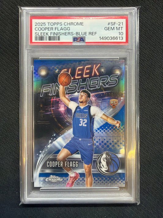 2025/26 Topps Chrome Cooper Flagg Rookie Sleek Finishers Blue /150 PSA 10