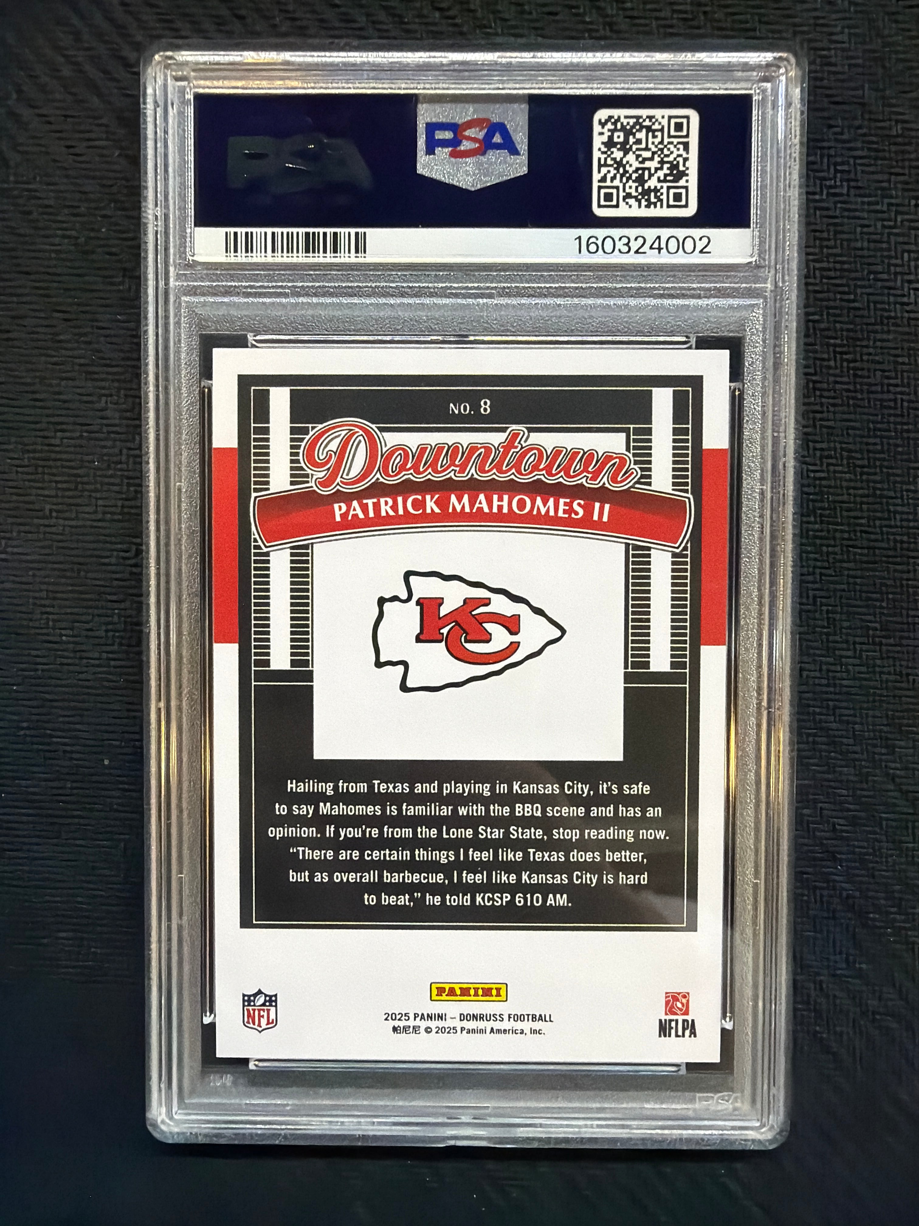 2025 Donruss Patrick Mahomes Downtown PSA 10