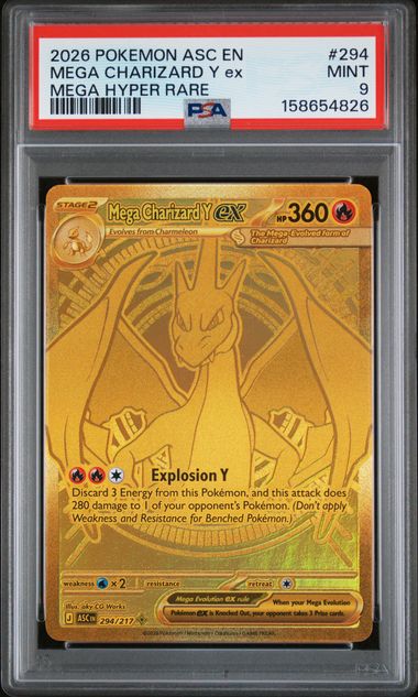 Mega Charizard Y ex 2025 Pokemon Ascended Heroes Mega Hyper Rare #294/217 PSA 9
