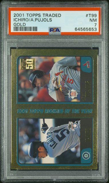 Ichiro / Albert Pujols 2001 Topps Traded Gold #'d 0850/2001 RC PSA 7