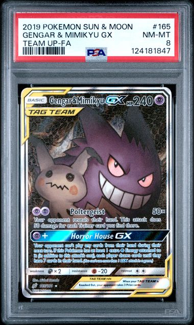 Gengar & Mimikyu GX Full-Art 2019 Pokemon Team Up #165/181 PSA 8