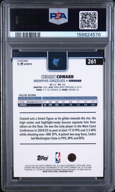 Cedric Coward 2025 Topps Chrome Rookie Red Wave Refractor #'d 5/5 PSA 9
