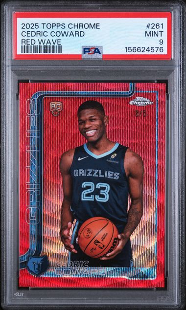Cedric Coward 2025 Topps Chrome Rookie Red Wave Refractor #'d 5/5 PSA 9