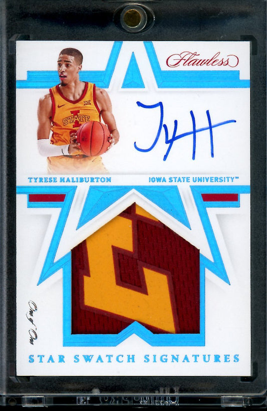 2022/23 Panini Flawless Collegiate Tyrese Haliburton Star Swatch Auto 1/1 Pacers