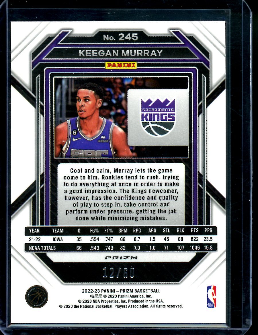 2022/23 Panini Prizm Keegan Murray Rookie Orange Wave /60 Kings