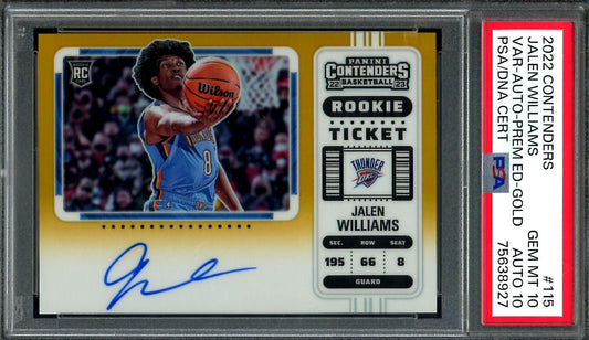 2022/23 Panini Contenders Jalen Williams Rookie Variation Premium Auto Gold /10 PSA 10/10 Thunder