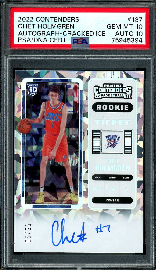 2022/23 Panini Contenders Chet Holmgren Rookie Ticket Auto Cracked Ice /25 PSA 10/10 Thunder