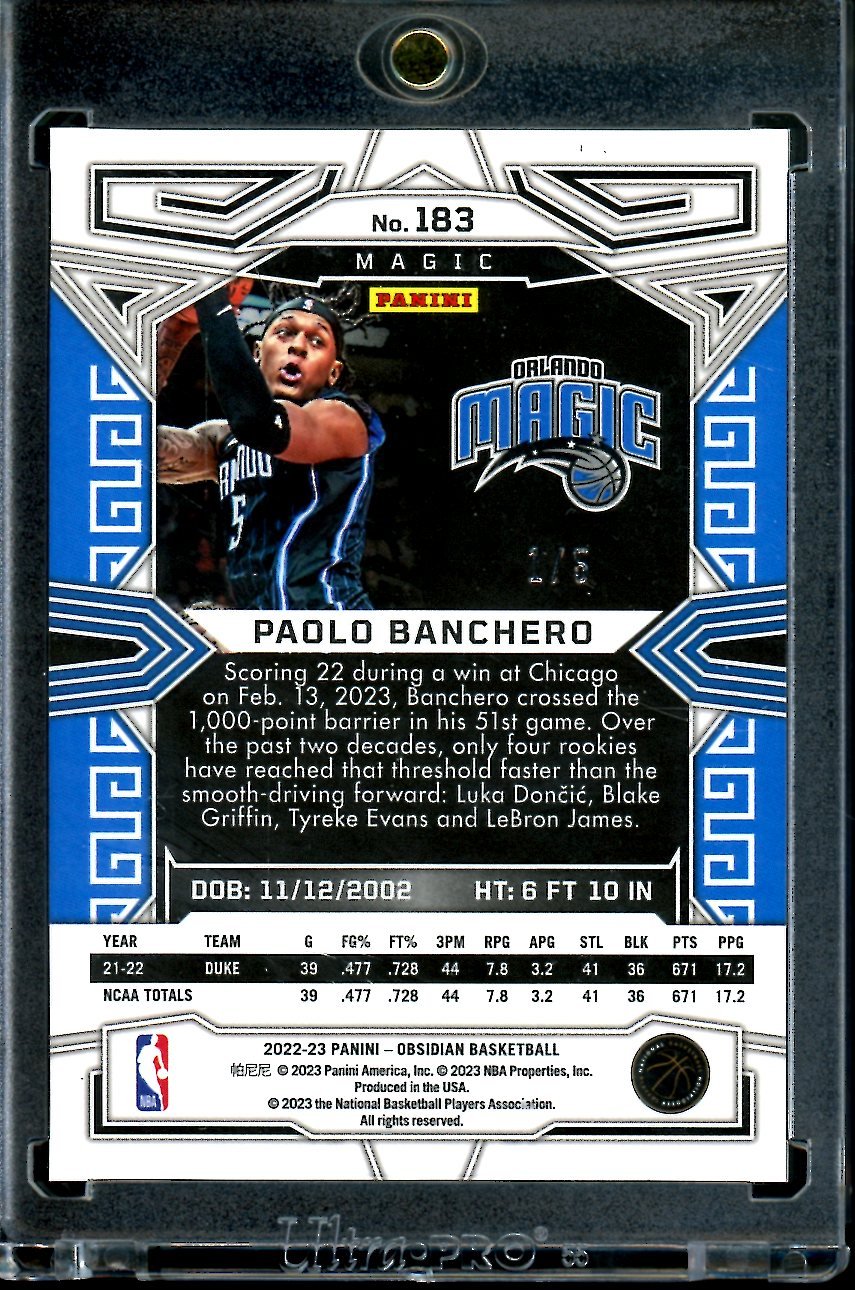 2022/23 Panini Obsidian Paolo Banchero Rookie Red Etch /5 Magic