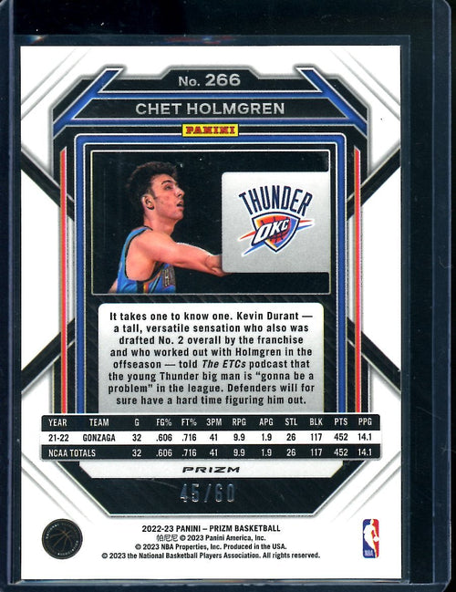 2022-23 Panini Prizm Chet Holmgren Rookie Orange Wave /60 Thunder