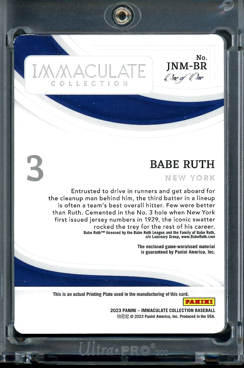 2023 Panini Immaculate Babe Ruth Printing Plate Game Worn Patch 1/1 Yankees