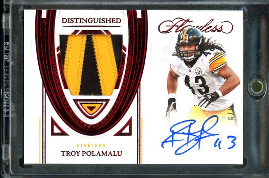 2022 Panini Flawless Troy Polamalu Distinguished Patch Auto Ruby /9 Steelers