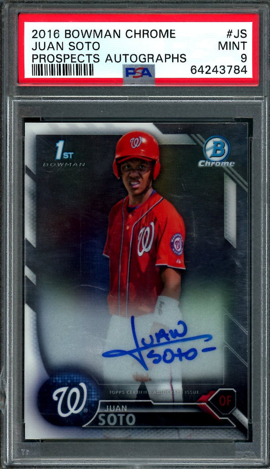 2016 Topps Bowman Chrome Juan Soto 1st Bowman Chrome Autograph PSA 9 Nationals