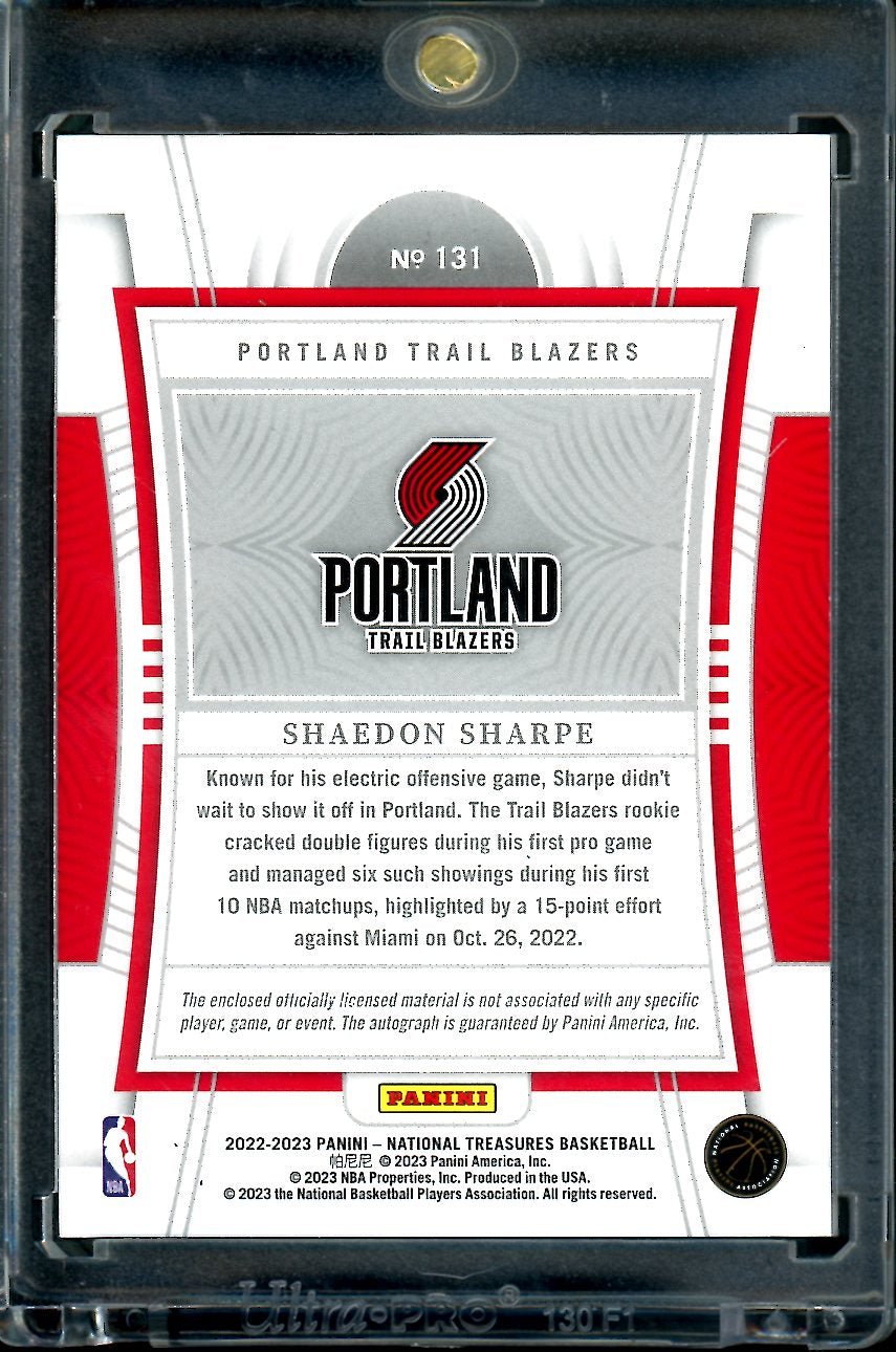 2022/23 Panini National Treasures Shaedon Sharpe Rookie True RPA /99 Trail Blazers