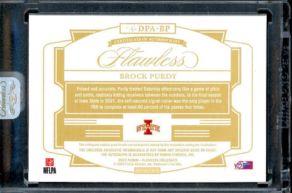2023 Panini Flawless Collegiate Brock Purdy Patch Auto FOTL Pink /3 Iowa State