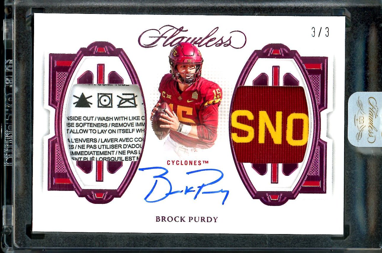 2023 Panini Flawless Collegiate Brock Purdy Patch Auto FOTL Pink /3 Iowa State