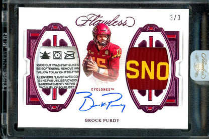 2023 Panini Flawless Collegiate Brock Purdy Patch Auto FOTL Pink /3 Iowa State