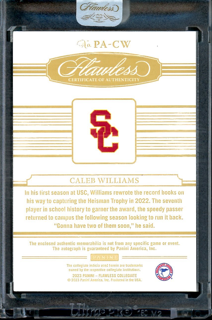 2023 Panini Flawless Collegiate Caleb Williams Prospect Card Patch Auto Gold /10 USC
