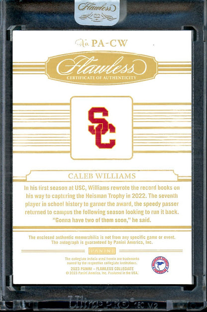 2023 Panini Flawless Collegiate Caleb Williams Prospect Card Patch Auto Gold /10 USC