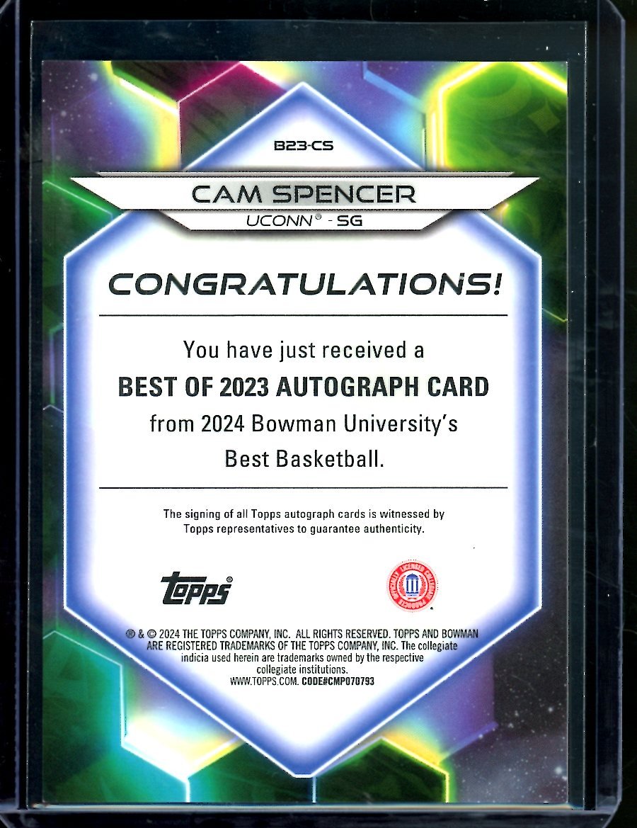 2023 Bowman University Best Cam Spencer Auto /5 UCONN