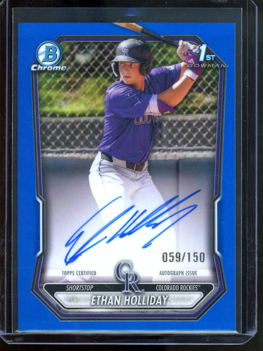 2026 Bowman Chrome Ethan Holliday Blue Refractor 1st Autograph /150 Rockies