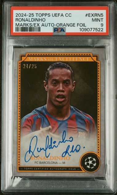 Ronaldinho 2024-25 Topps UEFA CC Marks of Excellence auto #'d 24/25 PSA 9