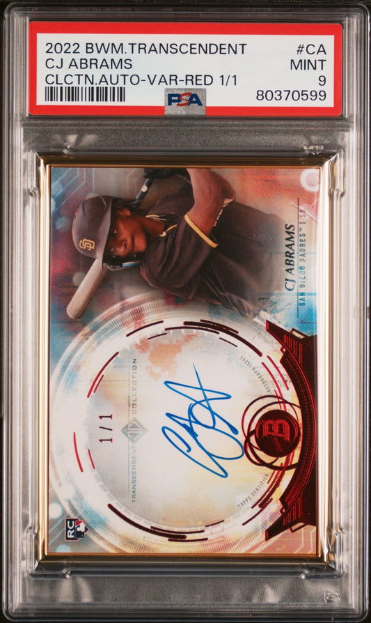 CJ Abrams 2022 Bowman Transcendent rookie autograph red #'d 1/1 PSA 9
