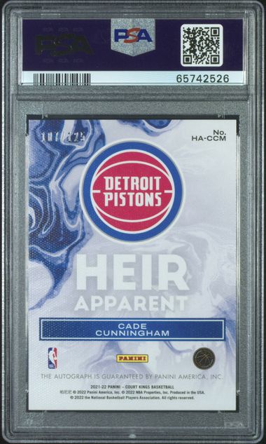 Cade Cunningham 2021 Panini Court Kings Heir Apparent Rookie Autograph #'d 107/125 PSA 10